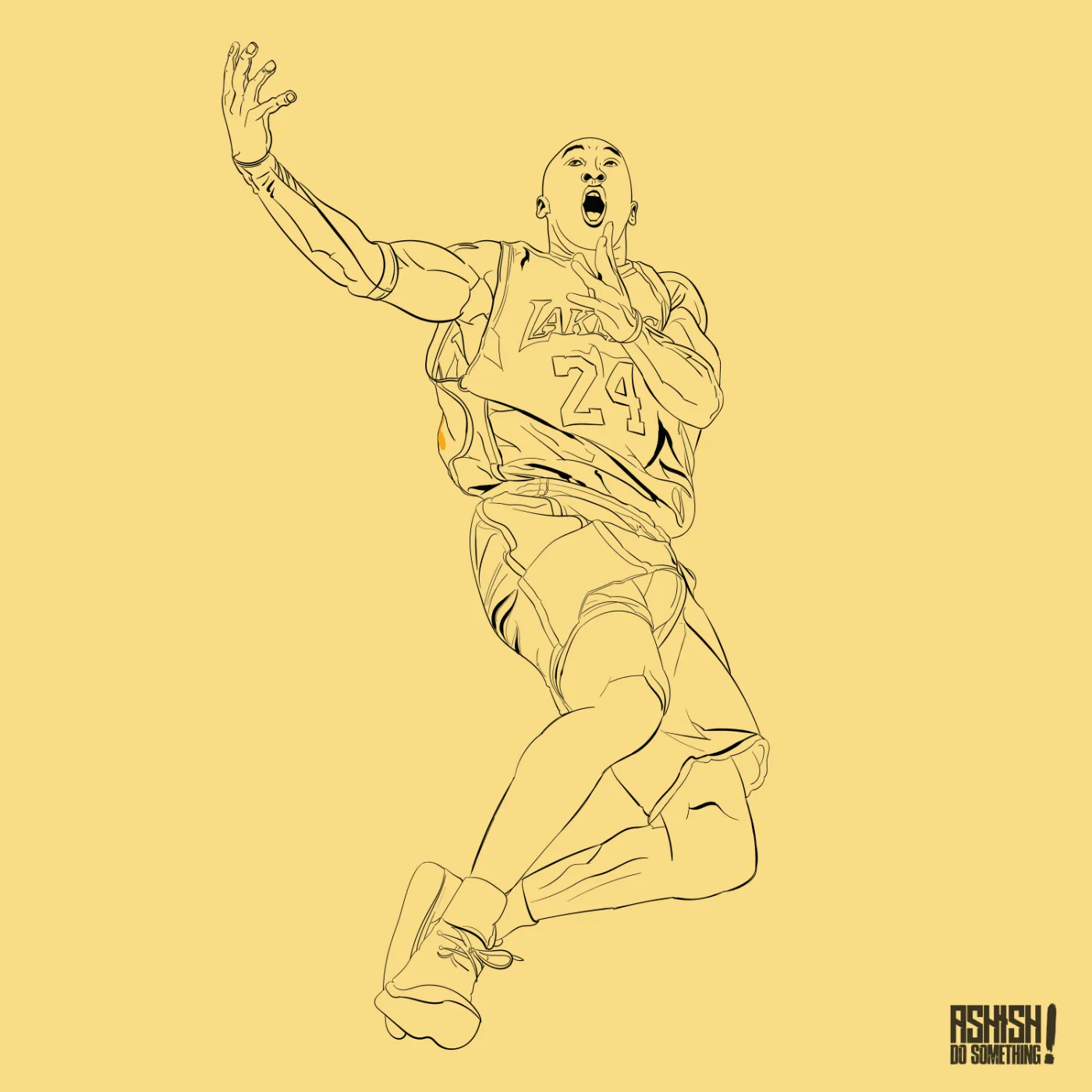 Step 1 — Kobe Bryant line work on yellow base