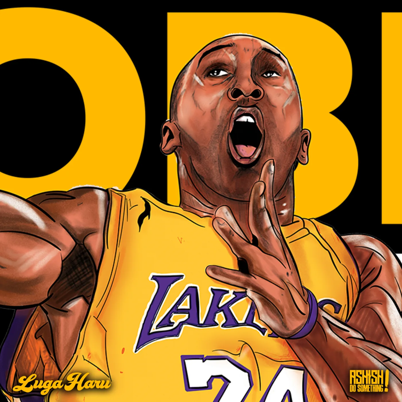Step 5 — Face detail, big KOBE text behind