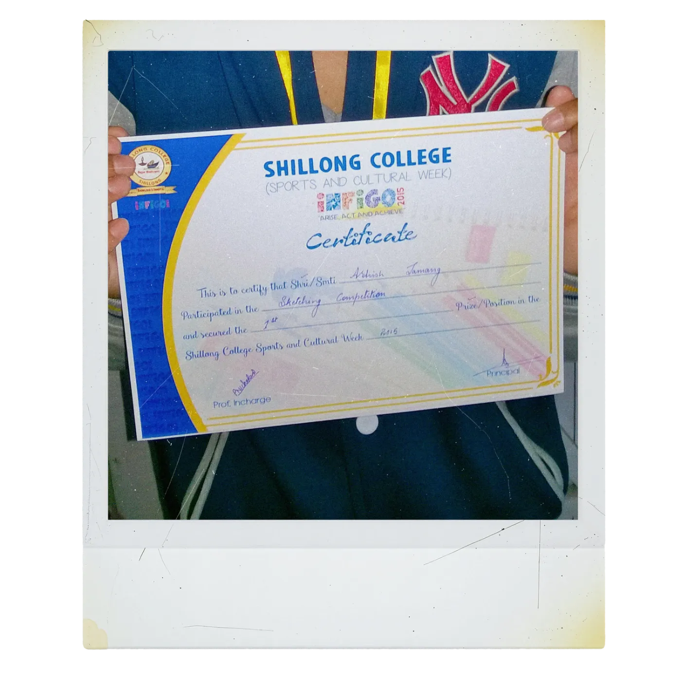 On a college stage with friends