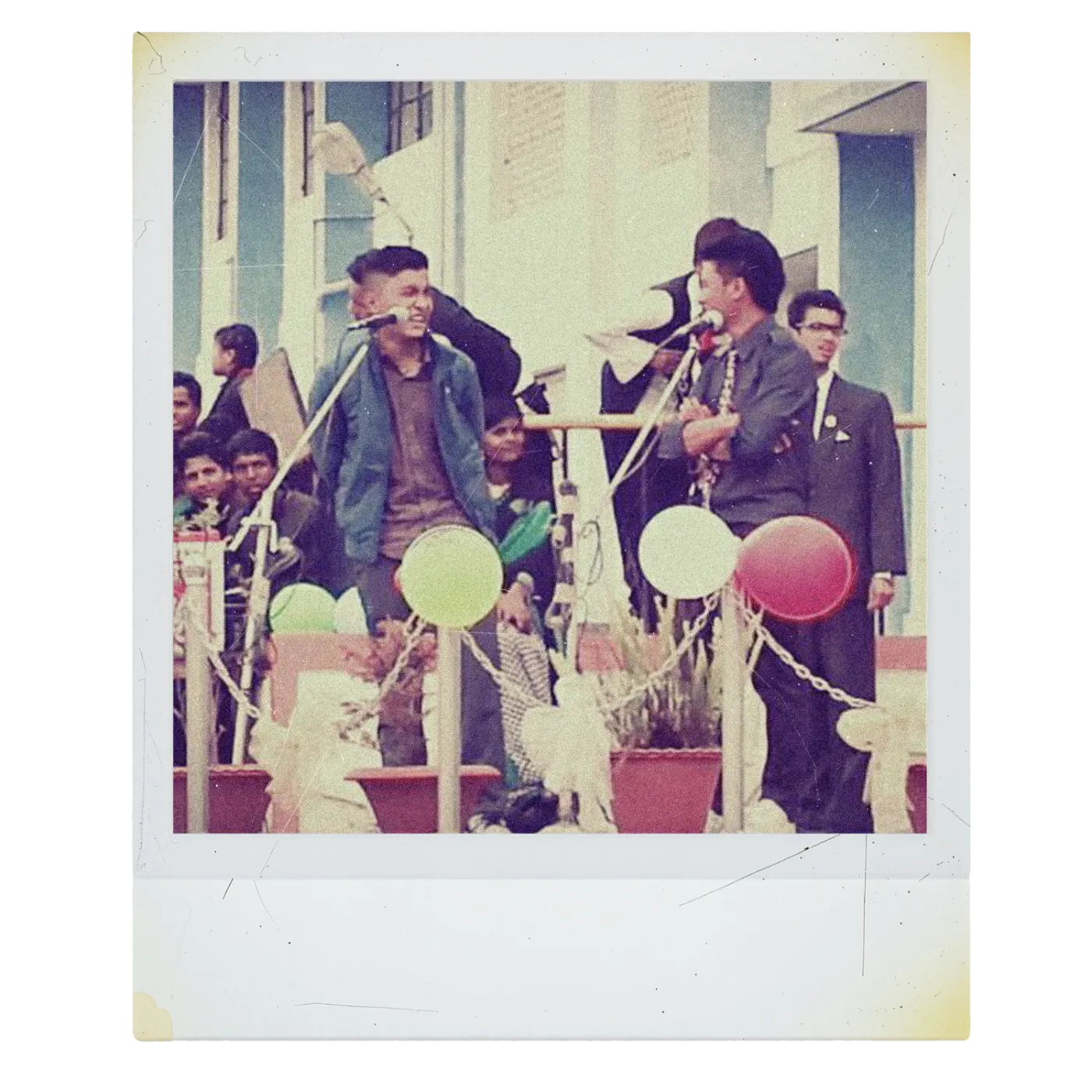 Two friends in a classroom, Kodak slide