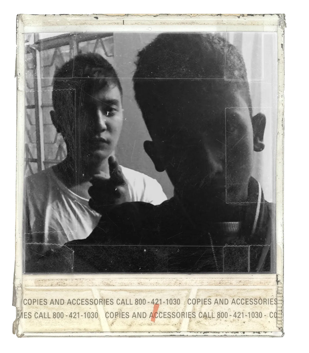 Black-and-white double-exposure portrait