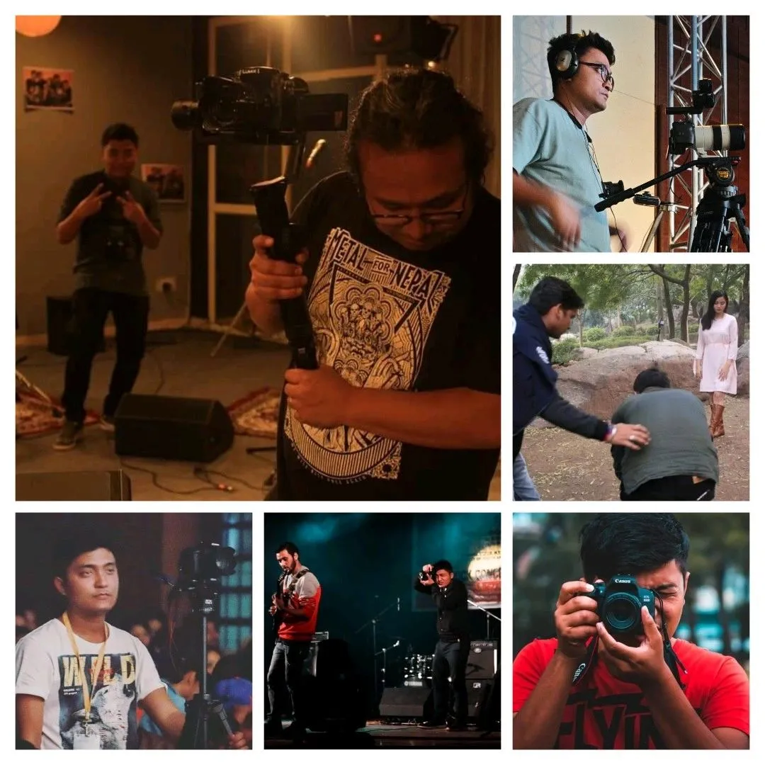 Collage: behind the scenes on shoots, gigs and stage nights