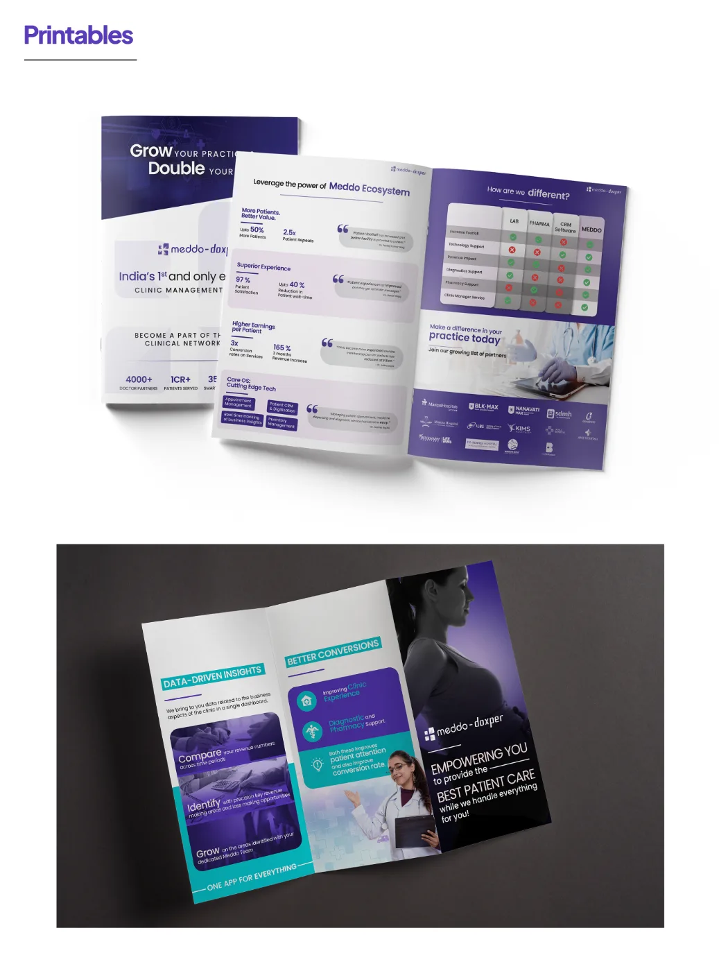 Meddo Health printed collateral — Meddo-Doxper brochures and partner decks