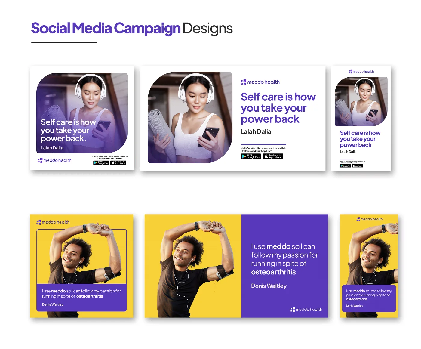 Meddo Health social media campaign designs — yoga and osteoarthritis posts